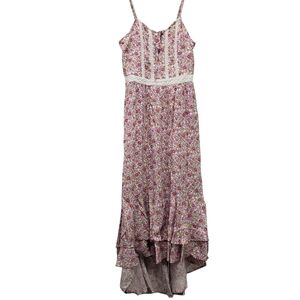 Japna Tiered Midi Dress M Sleeveless Vneck Floral Print Smocked Back Hi Low Boho
